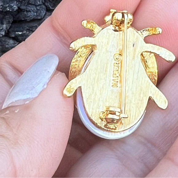 Vintage Napier White and Crystal Gold-Tone Ladybug Brooch Pin - Picture 6 of 9